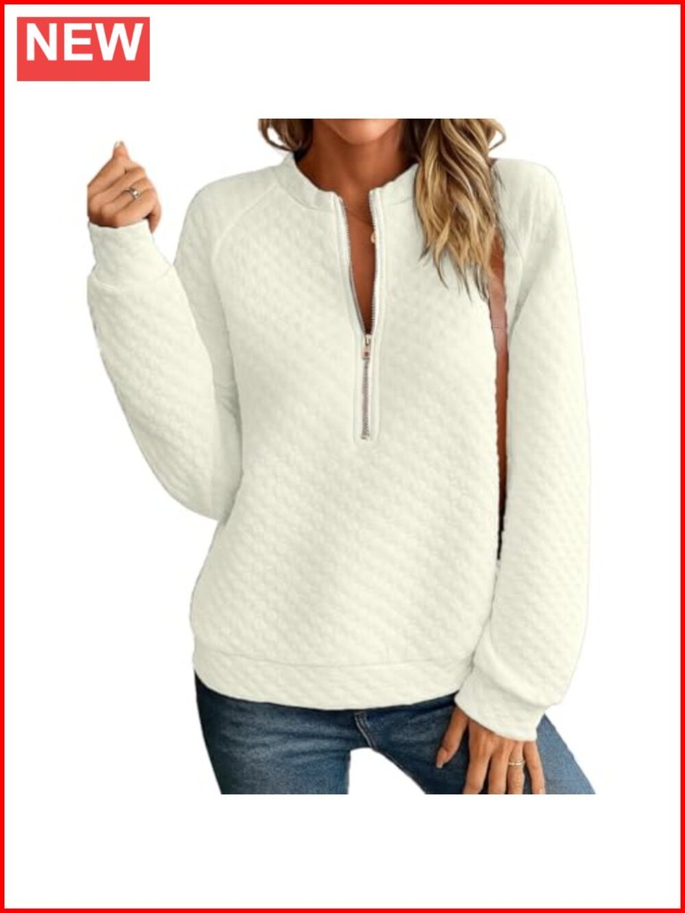Quilted Half Zip Sweatshirt Stand Collar Loose Fit Pullover Top